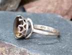 Vintage Sterling SILVER RING with large Smoky Quartz - size O 1/2 (us 7.5) - 3.6g