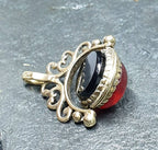 Vintage 9ct GOLD Spinner Watch Fob Pendant - Onyx & Carnelian - 3g