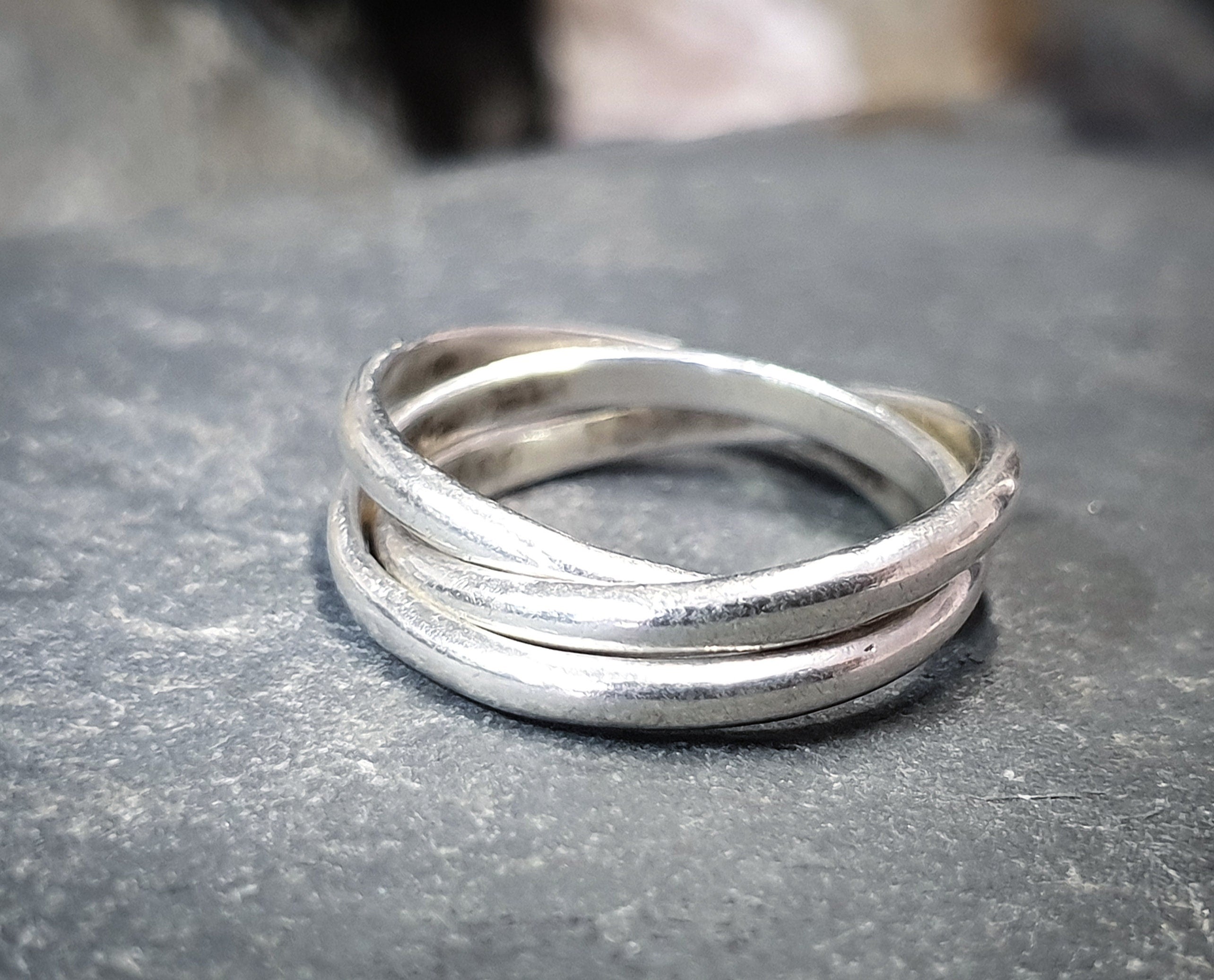 Vintage Triple Band Puzzle Ring - Hallmarked Sterling Silver - Size M (6) - 5.1g