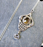 Vintage Sterling Silver Smoky quartz PENDANT NECKLACE - 20" - 6.3g