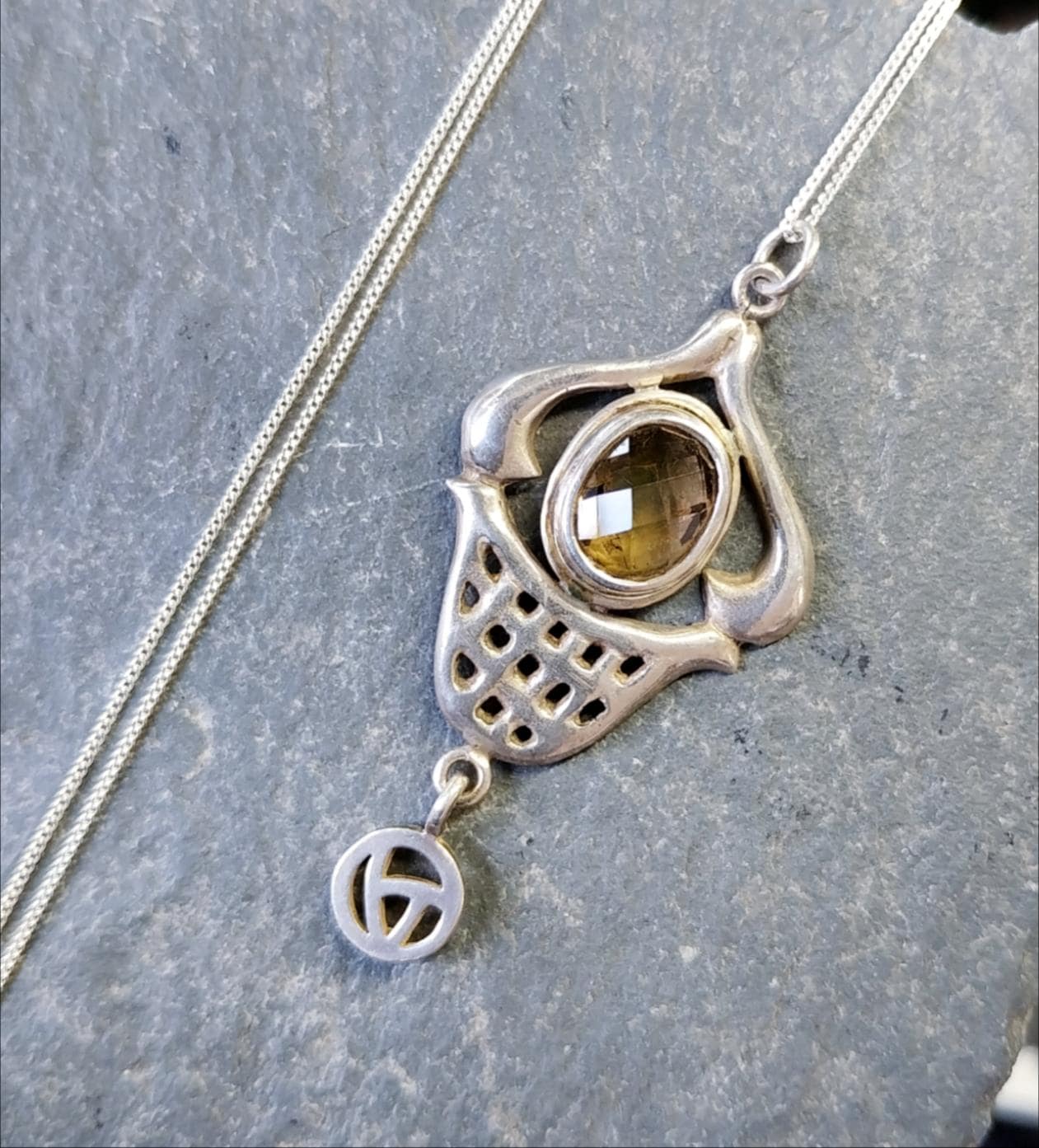 Vintage Sterling Silver Smoky quartz PENDANT NECKLACE - 20" - 6.3g