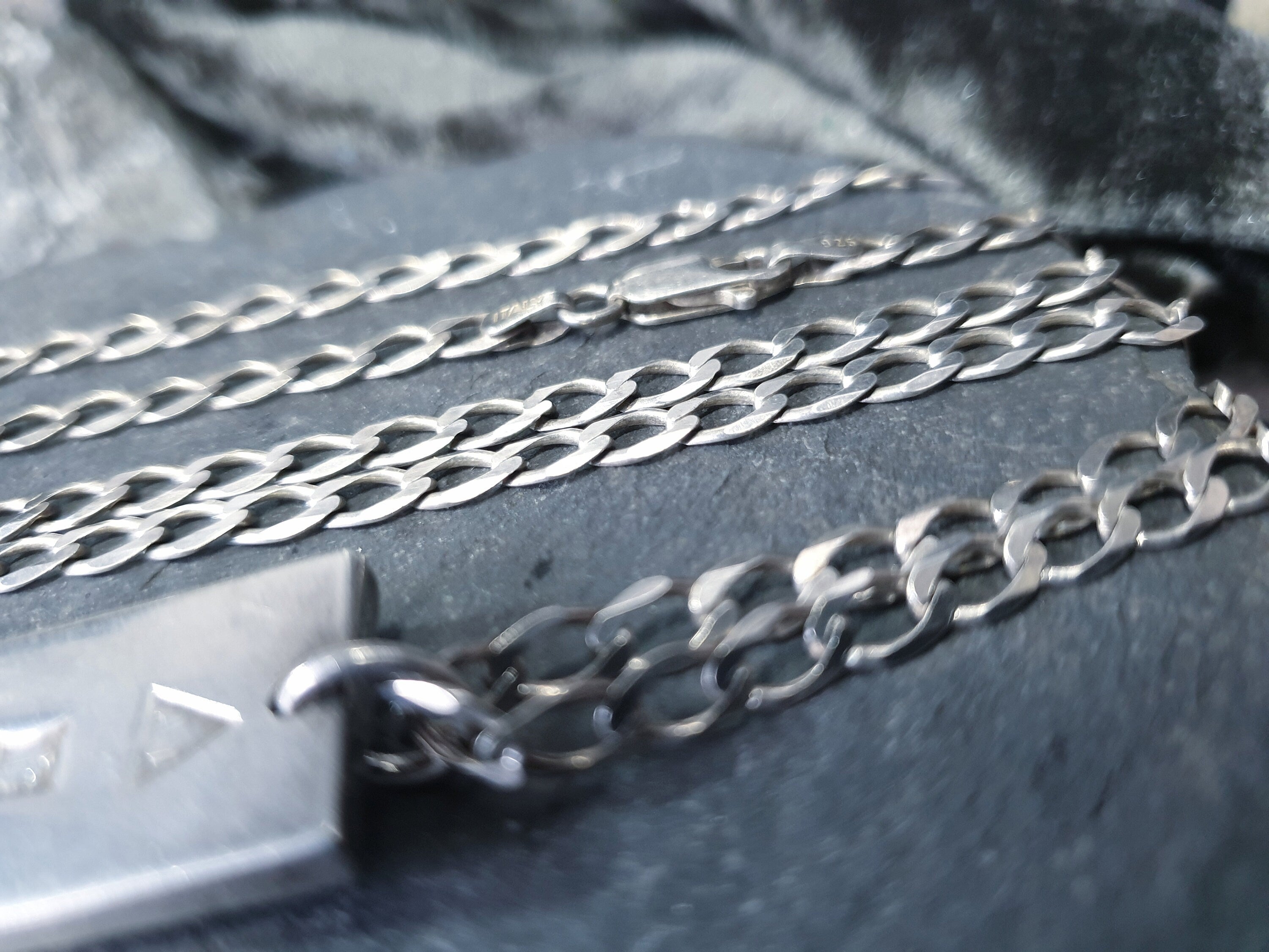 Heavy Silver INGOT PENDANT 1977 on Curb Chain Necklace - 24" Long Fully Hallmarked - 26g