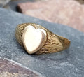 Vintage 9ct GOLD Heart Signet Ring - Size uk S (us 9) - 3.5g