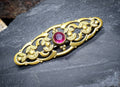 ANTIQUE Pinchbeck Brooch with Pink Cranberry Glass Gemstone - Edwardian 5.8g
