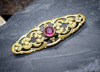 ANTIQUE Pinchbeck Brooch with Pink Cranberry Glass Gemstone - Edwardian 5.8g