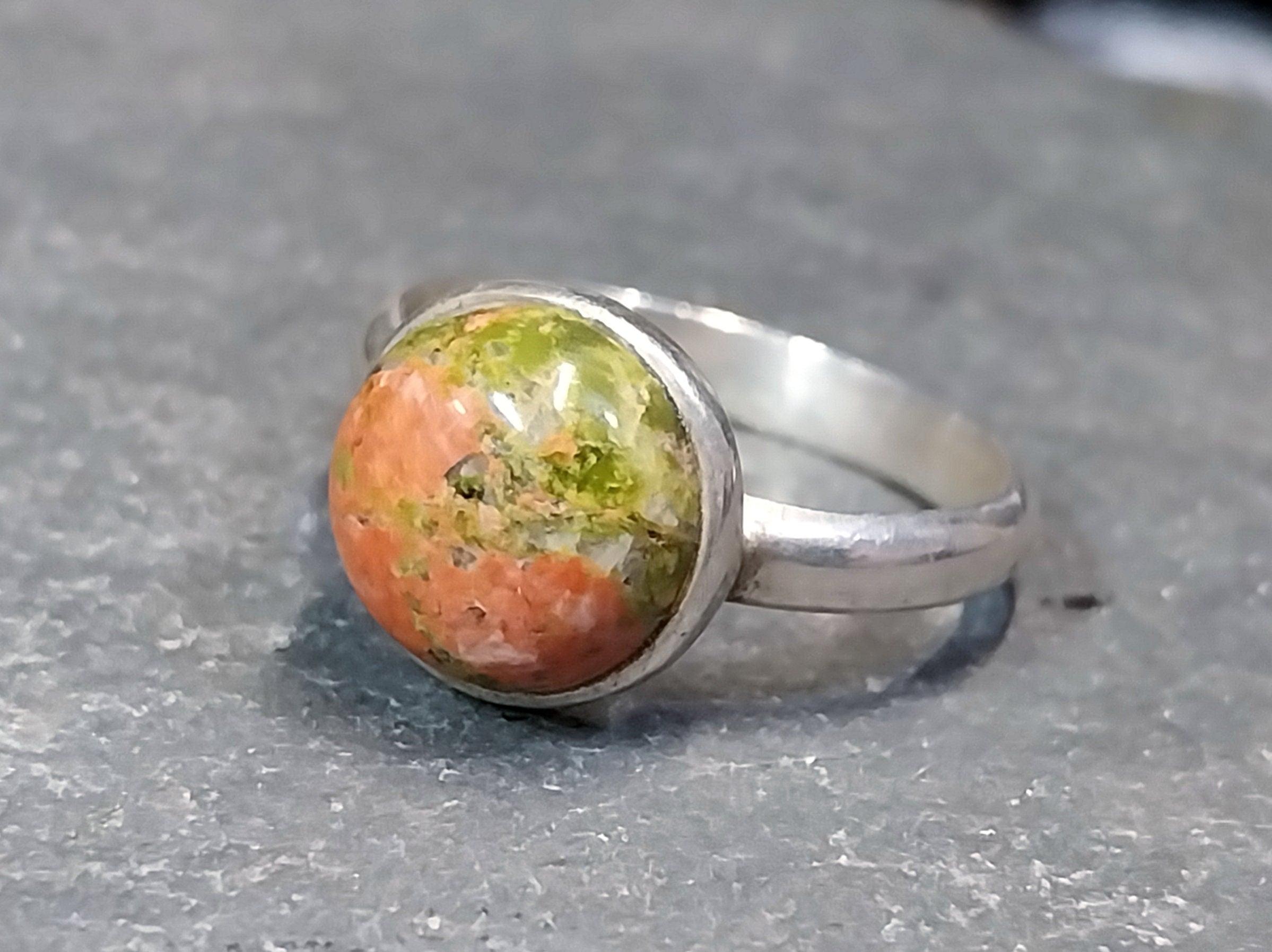 Vintage Sterling SILVER Mottled MOSS AGATE Ring - Size uk Q (us 8) - 3.1g