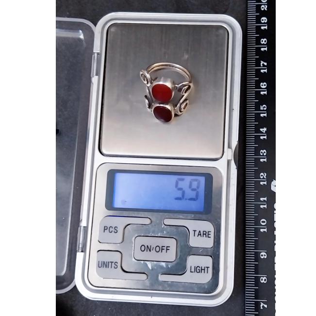 Vintage Double CARNELIAN Sterling Silver Ring - uk size N (6.5) - 4.1g