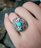Sterling Silver TURQUOISE RING with dragonflies -  uk size N  (us 7) - 10.3g