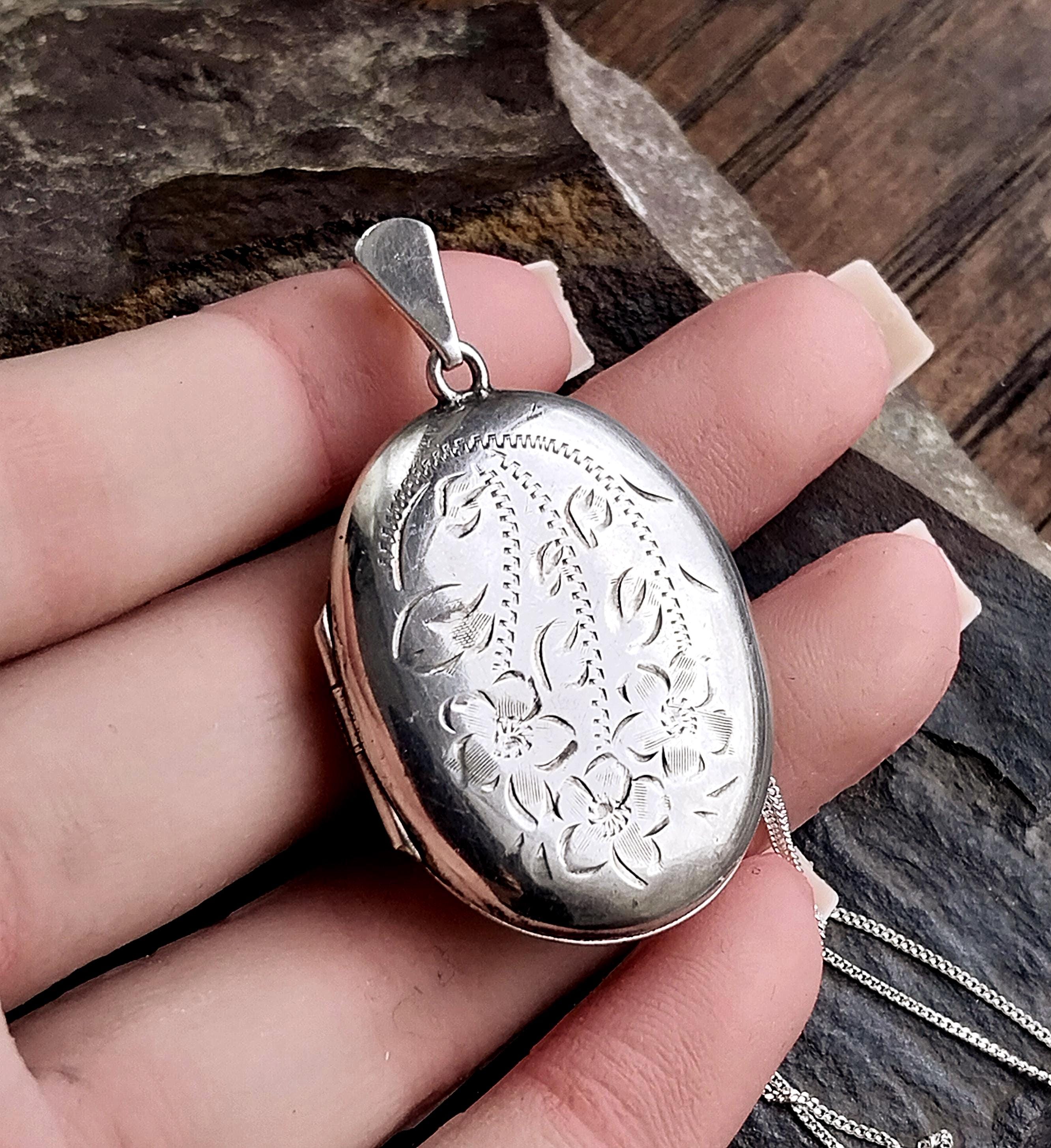 Large Vintage Silver LOCKET Necklace - Joseph Smith on 18" Sterling Chain - 10.4g