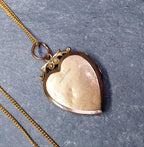 Antique 9ct Gold Heart Locket with clear diamond stone on 20" Chain  - 5g