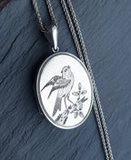 Victorian Sterling Silver SONGBIRD LOCKET - c1879 Horace Woodward with 22" Chain - 20.7g