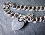 Vintage SILVER Double LINK BRACELET with Padlock Lock Clasp c 1980 - 17cm - 13.7g