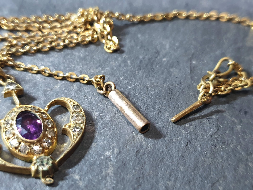 Antique Drop Pendant and Chain Necklace with Barrel Clasp - Rolled Gold - 18" - 6.5g
