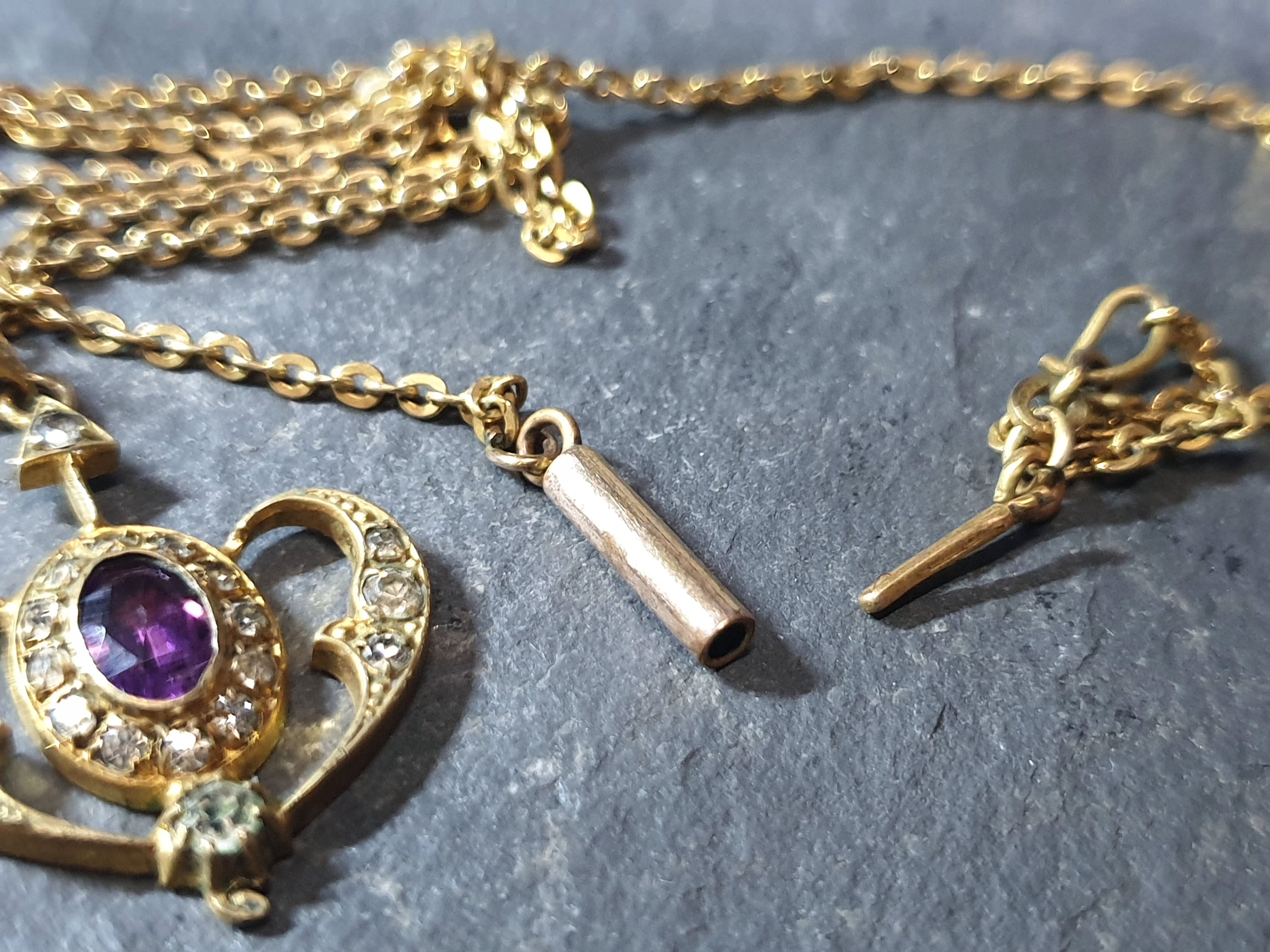 Antique Drop Pendant and Chain Necklace with Barrel Clasp - Rolled Gold - 18" - 6.5g