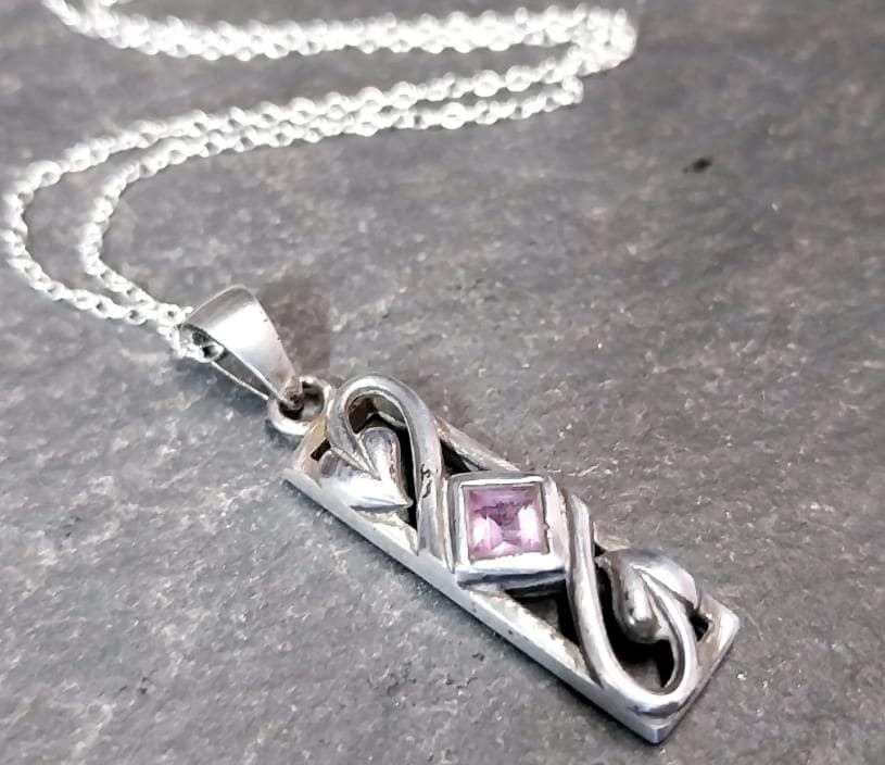 Vintage Sterling PENDANT NECKLACE with Amethyst on 18" - 4.7g