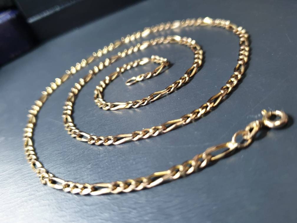 Vintage 9ct GOLD FIGARO CHAIN Necklace - 18" - 7g