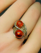 Sterling SILVER AMBER RING - Honey Amber - Size uk M 1/2 (6.5) - 3.2g