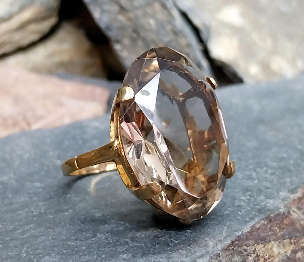 Huge 9ct GOLD Smoky Quartz Gemstone Ring - Size uk O (us 7) - 8.2g