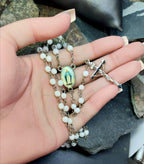 Vintage White ROSARY Beads - Old Prayer Beads and crucifix - 26" 11.3g
