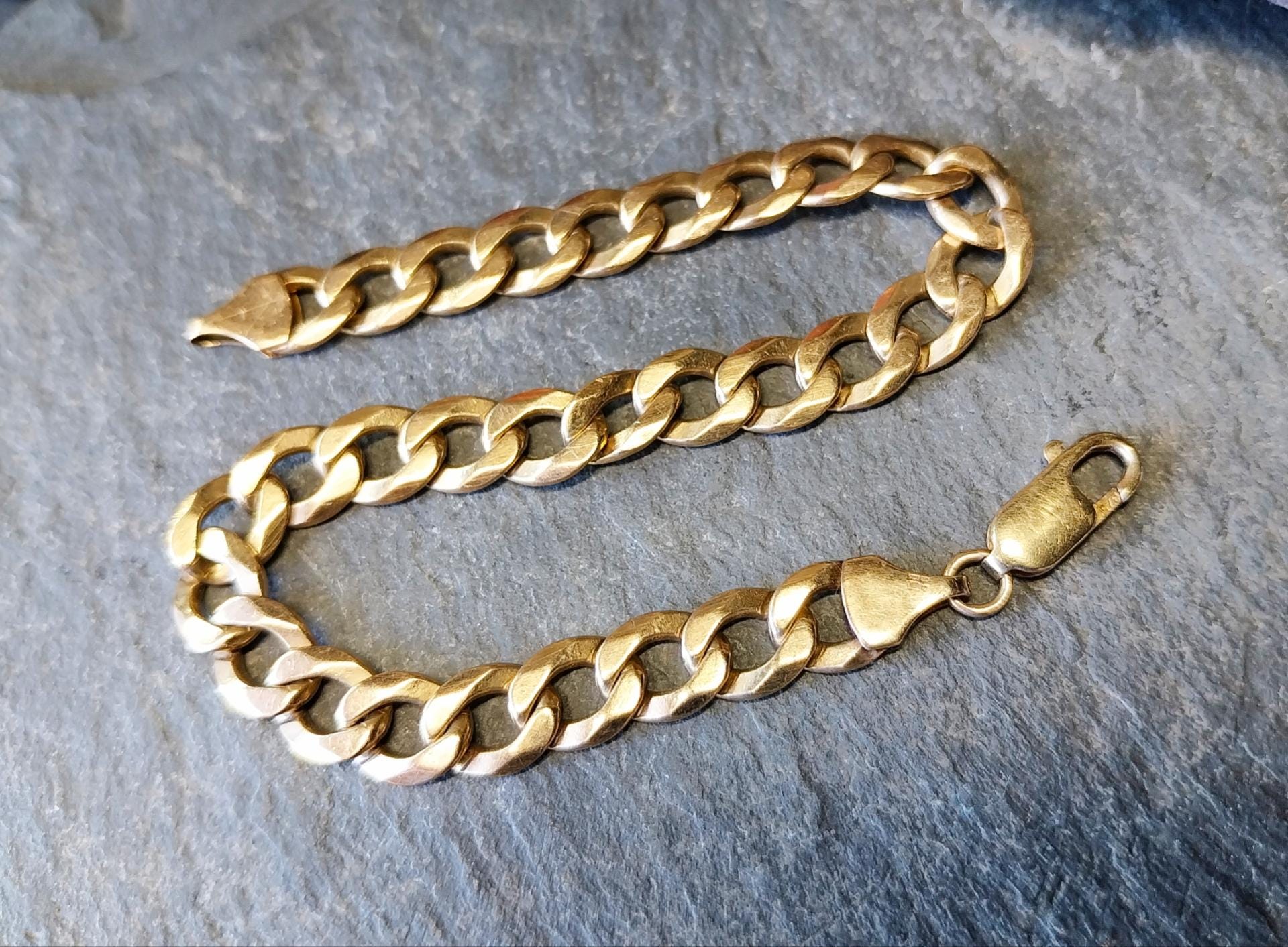9ct GOLD CURB LINK Bracelet -Chunky 21.5cm - 15.4g