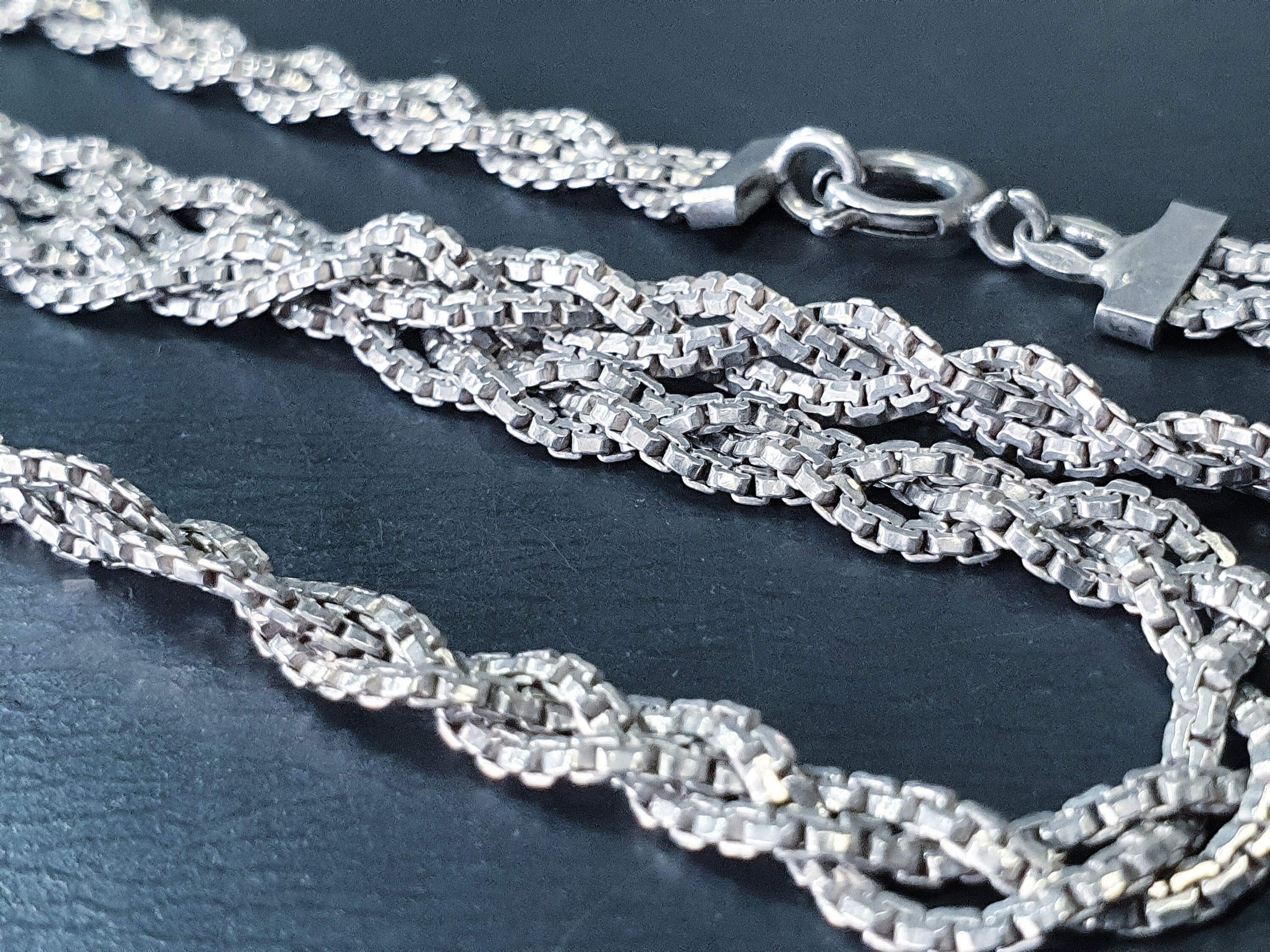 STERLING SILVER Braided Twist Choker Chain - 15" Long - 16.1g