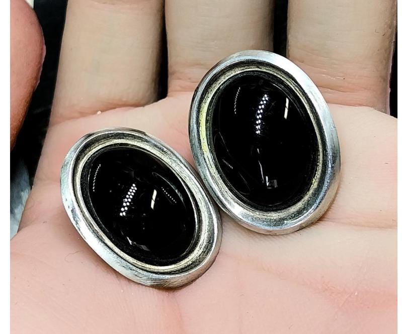 Vintage Art Deco 800 Continental Silver Earrings - Clip On studs - 11.8g