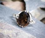 Vintage SILVER RING with Smoky Quartz - uk size L (us 5.75) - 2.2g