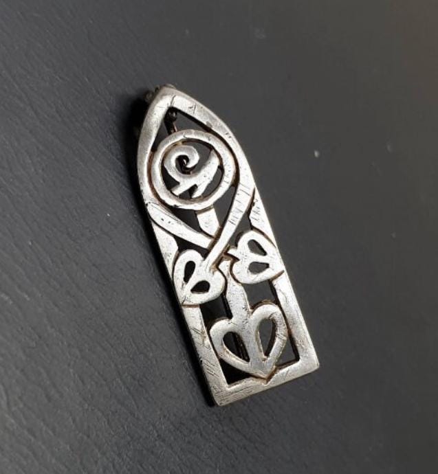 SILVER Celtic GLASGOW ROSE Brooch - Mackintosh Style Pin 3.7g