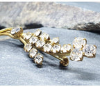 Vintage SHAMROCK Clover Brooch - Gold Tone with Clear Paste Stones