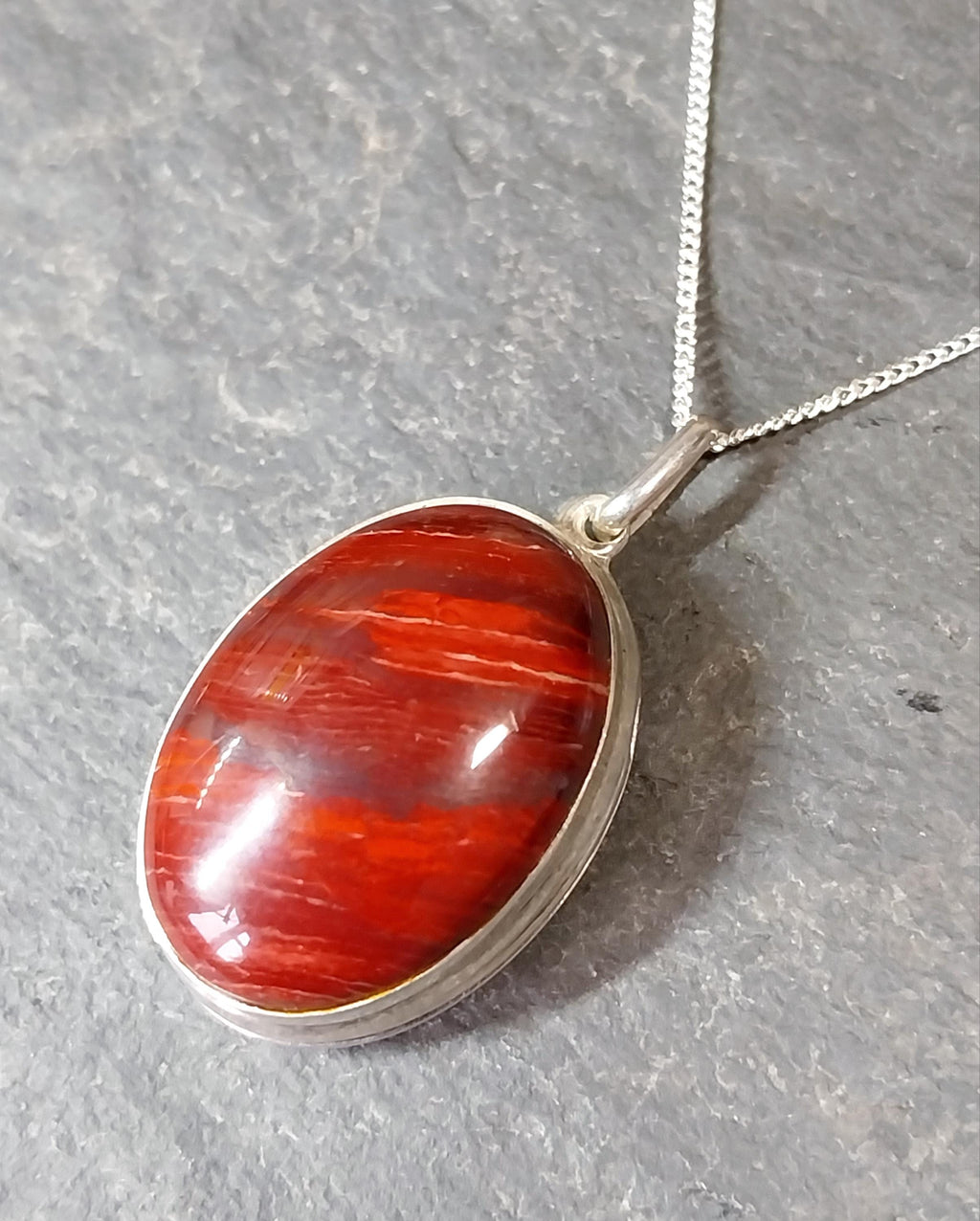 Sterling Silver RED JASPER Agate Locket Necklace  on 18" chain  - 12.2g