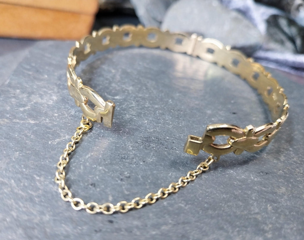 Vintage Rolled Gold BANGLE Bracelet Buckle Design - 12.5g