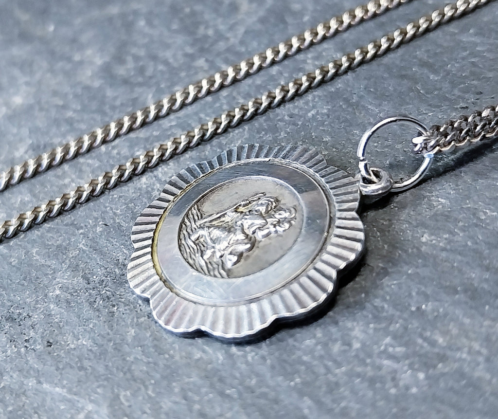Vintage Georg Jensen St CHRISTOPHER Necklace Pendant on 18" Chain - 7.4g
