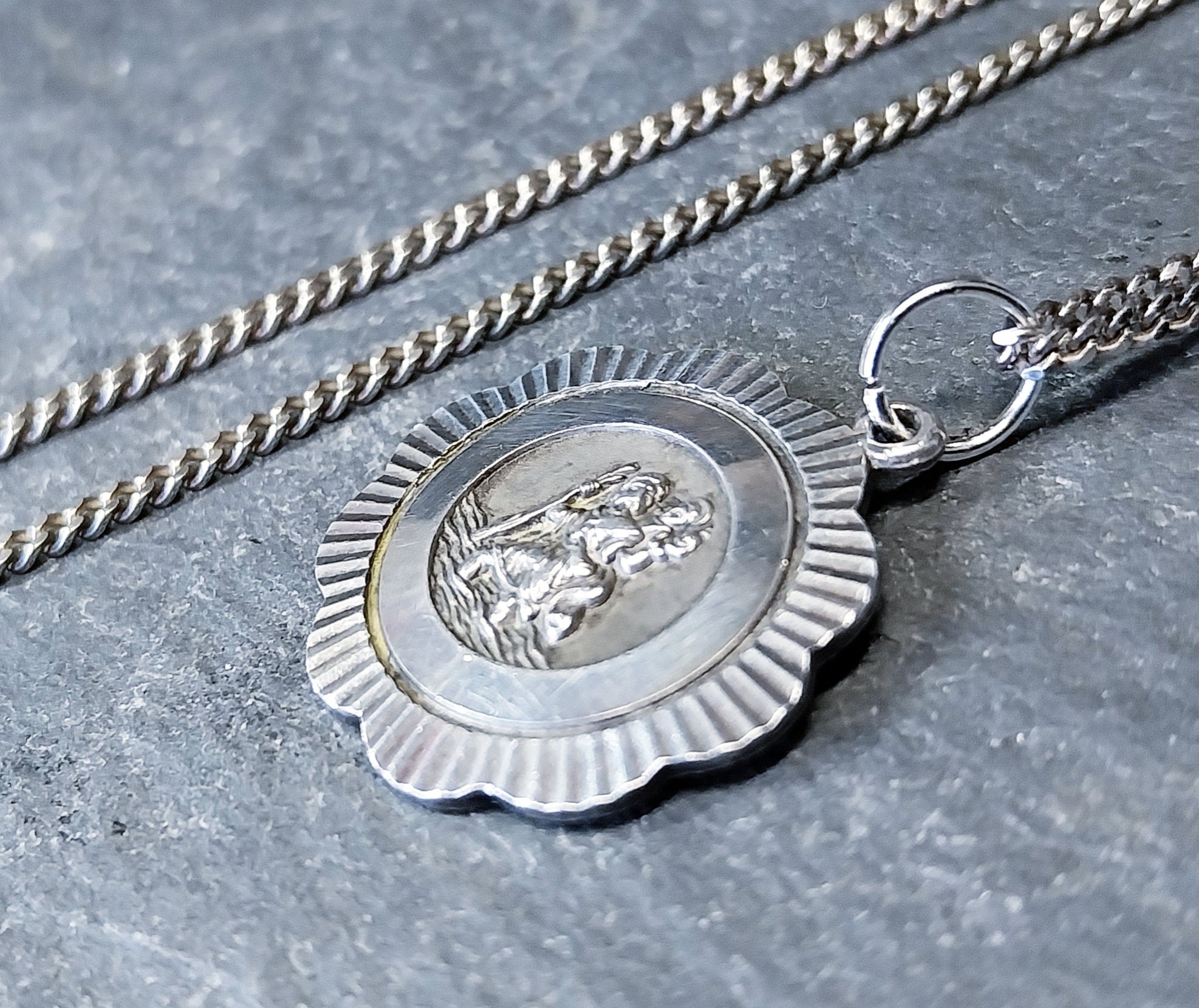 Vintage Georg Jensen St CHRISTOPHER Necklace Pendant on 18" Chain - 7.4g