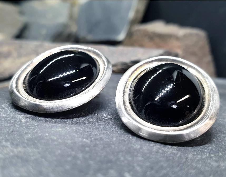 Vintage Art Deco 800 Continental Silver Earrings - Clip On studs - 11.8g