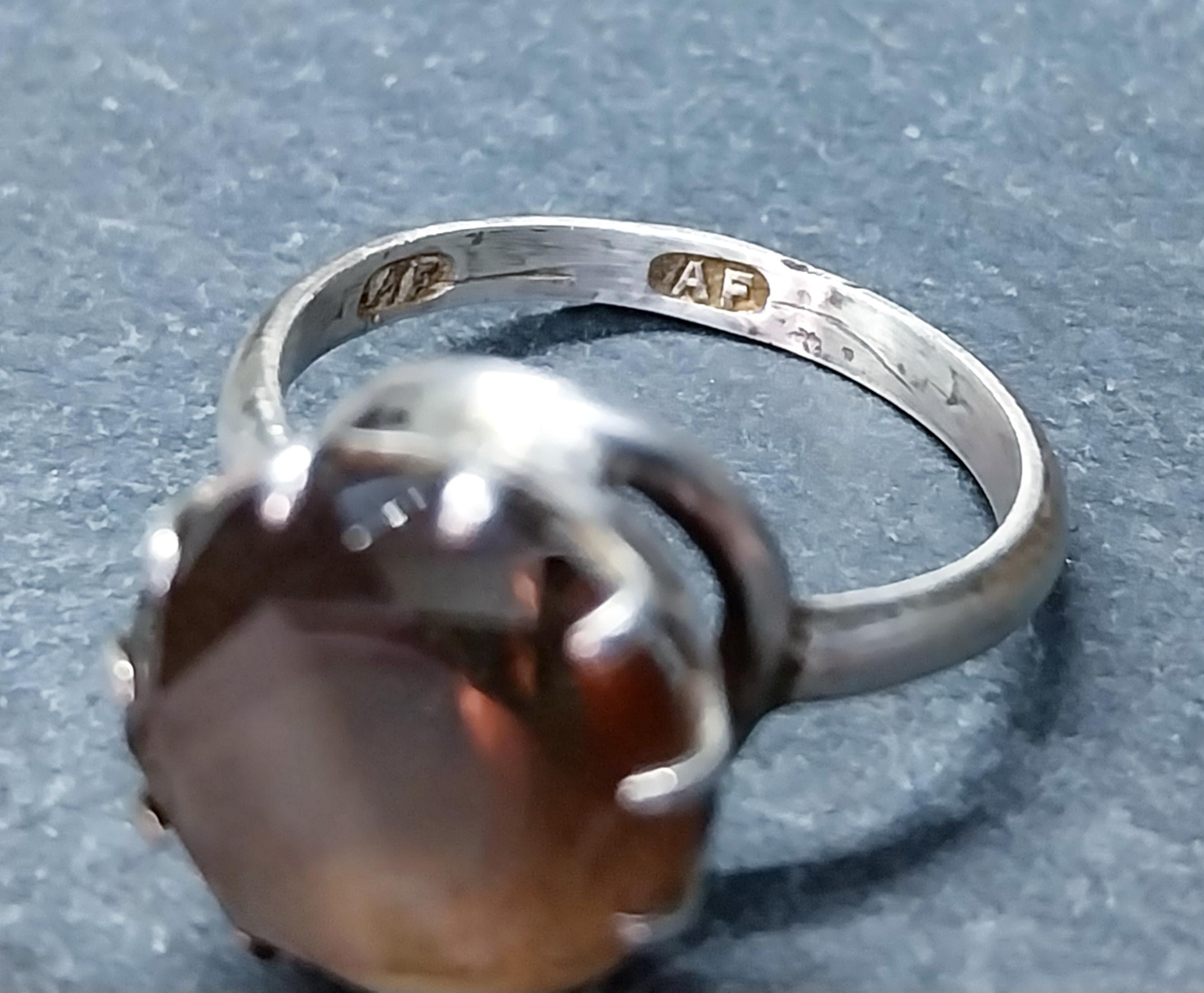 Vintage Sterling SILVER RING with large Smoky Quartz - size O 1/2 (us 7.5) - 3.6g