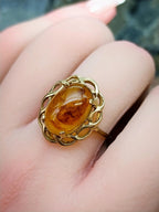 Vintage 9ct GOLD FIRE AMBER Ring - Size uk Q (us 8) - 2.5g