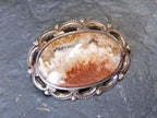 Vintage Agate Sandscape Brooch - Art Deco Sterling Silver - 8.4g