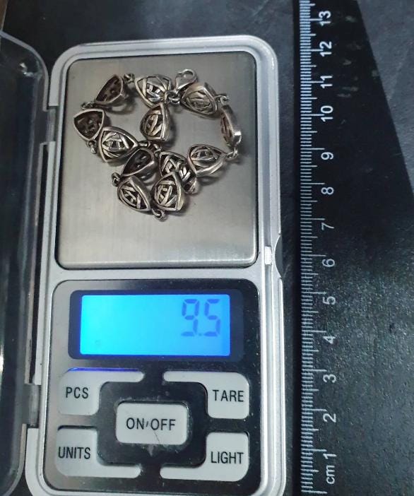 Vintage Celtic Sterling Silver Bracelet - Sea Gems Mackintosh Rose - 17.5cm - 9.5g