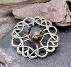 Vintage Smokey Quartz Brooch - Celtic Shawl Pin - 8.1g