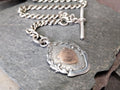 Antique Sterling Silver Albert Watch Chain with T-Bar, Medal Fob and DogClip - 16" - 35.9g