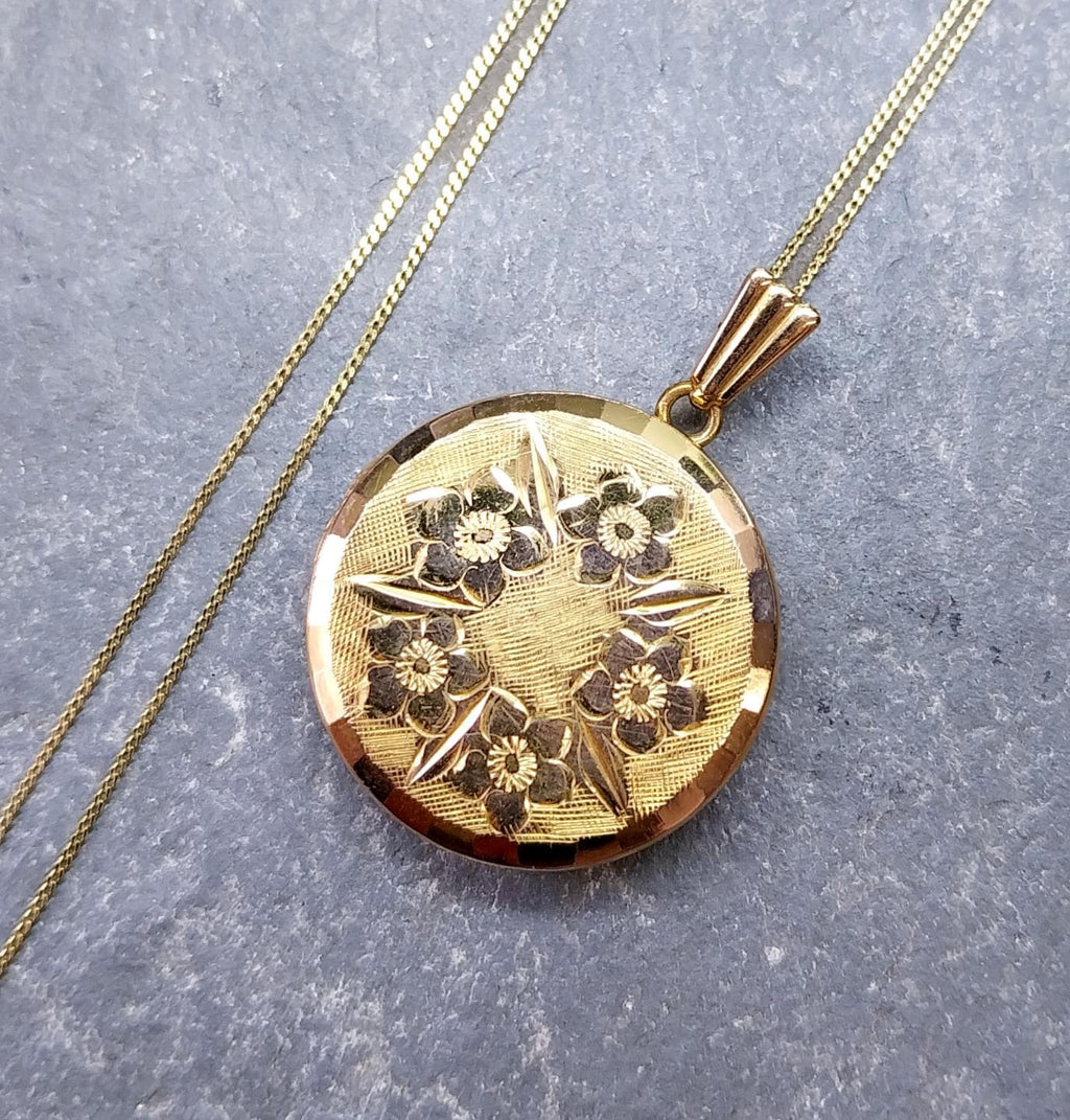 GEORG JENSEN 9ct Gold  Five Flower Locket - with 20" Gold Chain - 8.2g