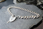 Vintage Silver Link Bracelet with heart padlock clasp c 1975, 18cm - 18.9g