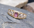 9ct GOLD CELTIC Ring with Purple Amethyst - Trinity Knot - Size uk K (us 5) - 1.8g