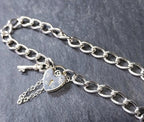 Vintage SILVER LINK BRACELET with Lock and Key - 16cm - 8.8g