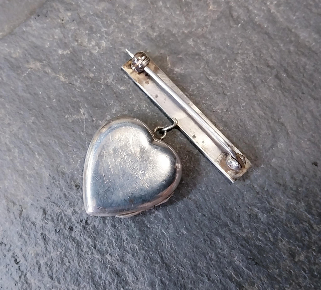 Antique Locket Brooch, Sweetheart Pin, Sterling Silver - 7g