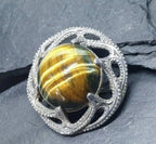 Sterling Silver MIRACLE TIGERS EYE Brooch -  Hallmarked Edinburgh - 12.9g