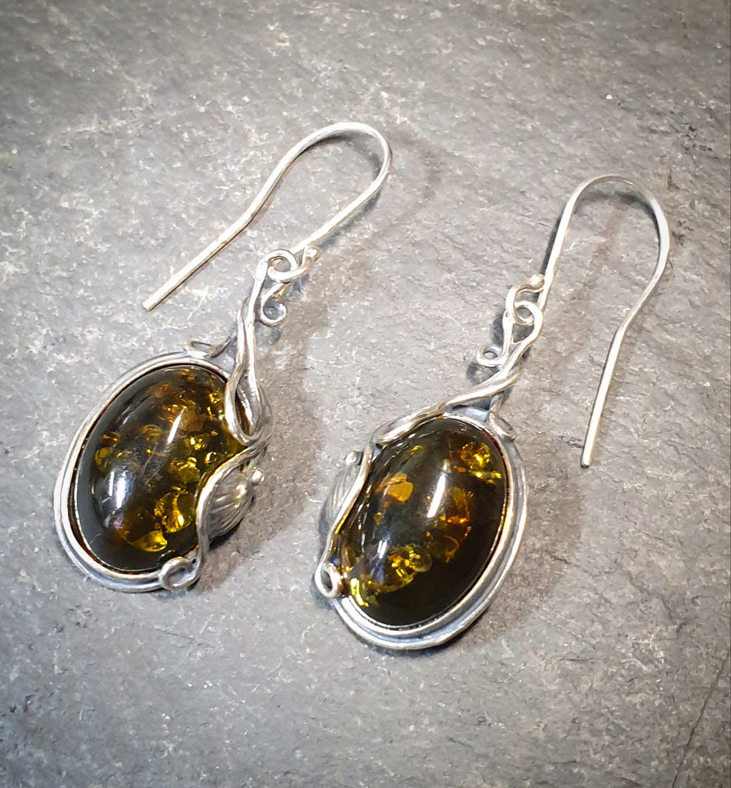 Vintage Sterling Silver AMBER Drop EARRINGS - Dangling  - 6.8g