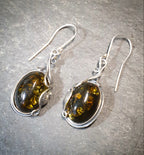 Vintage Sterling Silver AMBER Drop EARRINGS - Dangling  - 6.8g