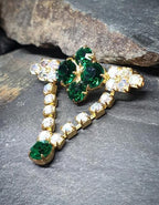 Vintage SHAMROCK Four Leaf Clover Brooch -  with Aurora Borealis & Green Stones