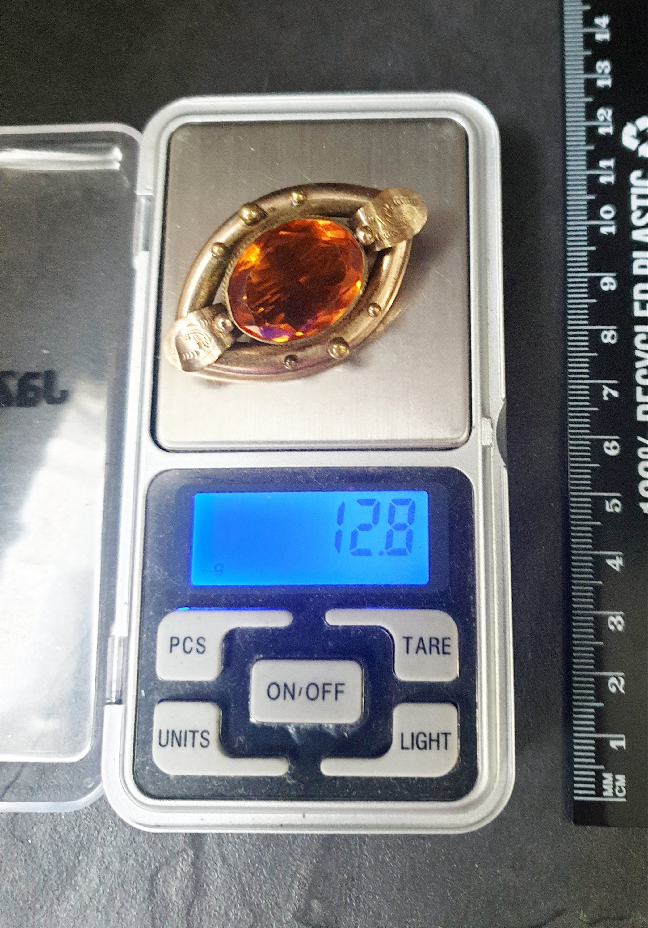 Large Antique VICTORIAN BROOCH - Citrine Coloured Gemstone 12.8g